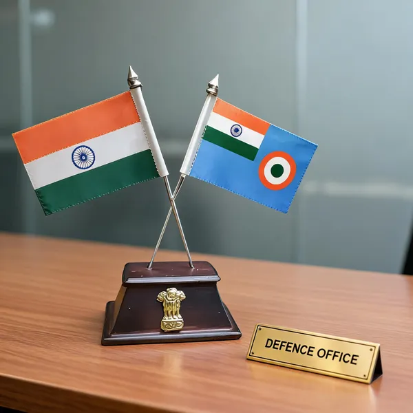 Indiawins_Polyester_Defence_And_National_Flag_Set_With_Brass_Emblem