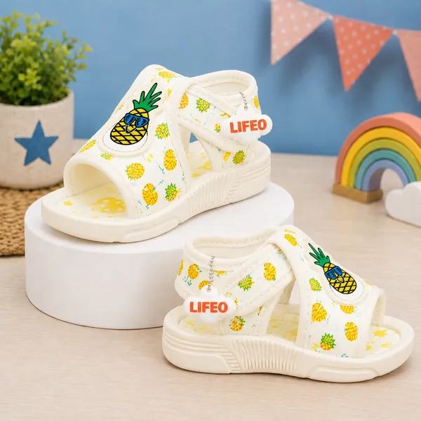 Cream_Pineapple_Print_Open-Toe_Sandals_For_Kids