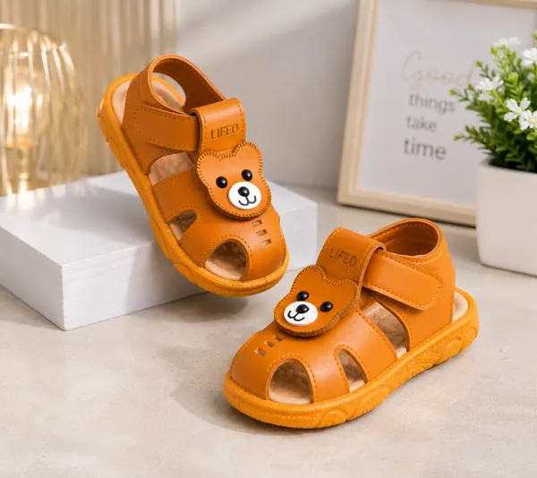 Orange_Bear_Design_Velcro_Sandals_For_Kids