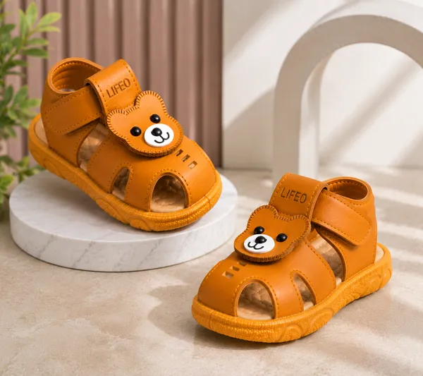 Orange_Bear_Design_Velcro_Sandals_For_Kids