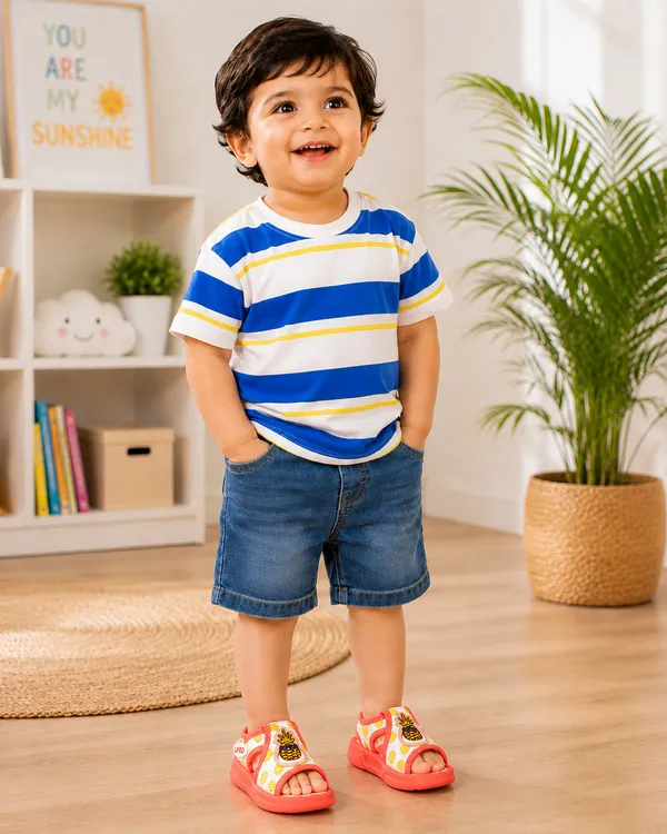 Pink_Pineapple_Print_Open_Toe_Sandals_For_Kids