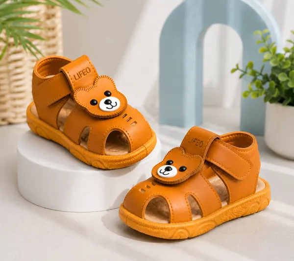 Orange_Bear_Design_Velcro_Sandals_For_Kids