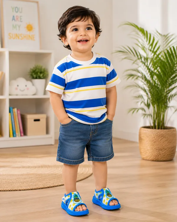 Blue_Pineapple_Print_Open-Toe_Sandals_For_Kids