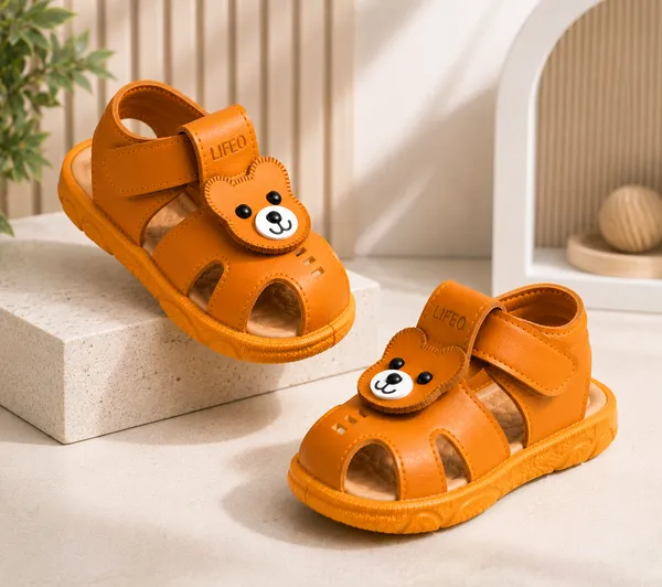 Orange_Bear_Design_Velcro_Sandals_For_Kids