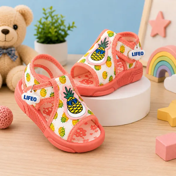 Coral_Pineapple_Print_Sandals_For_Girls