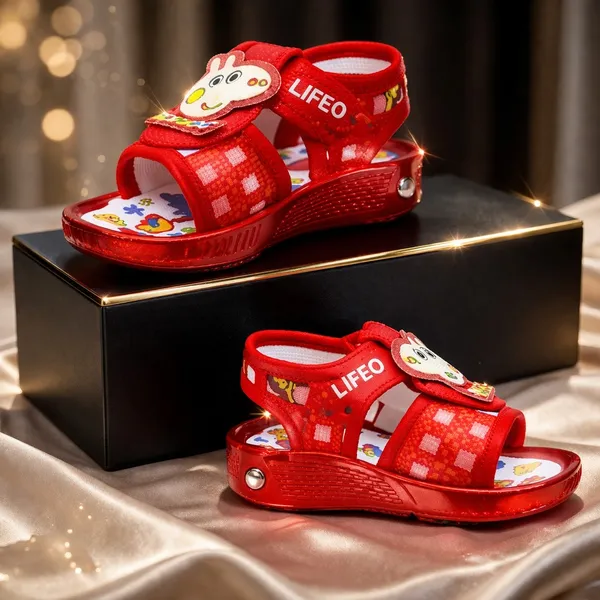 Red_Printed_Velcro_Sandals_For_Kids