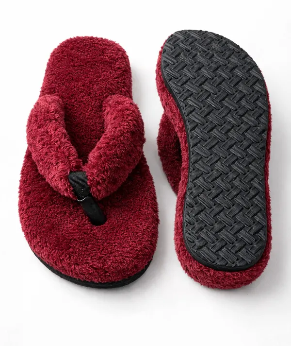 Maroon_Plush_Flip_Flops_For_Women