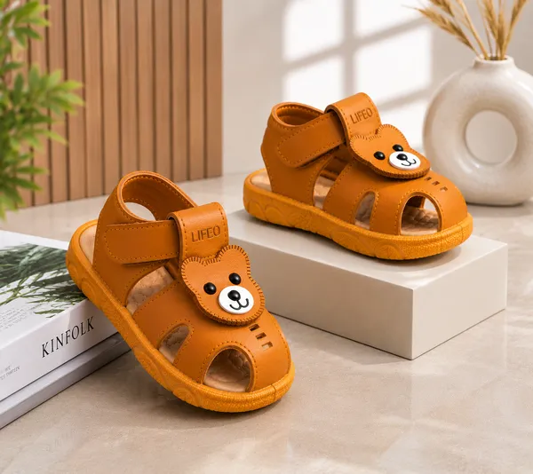Orange_Bear_Design_Velcro_Sandals_For_Kids