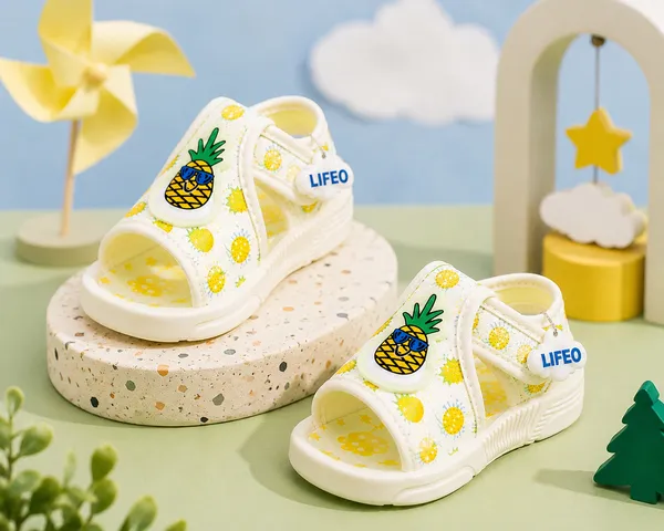 Cream_Pineapple_Print_Open-Toe_Sandals_For_Kids