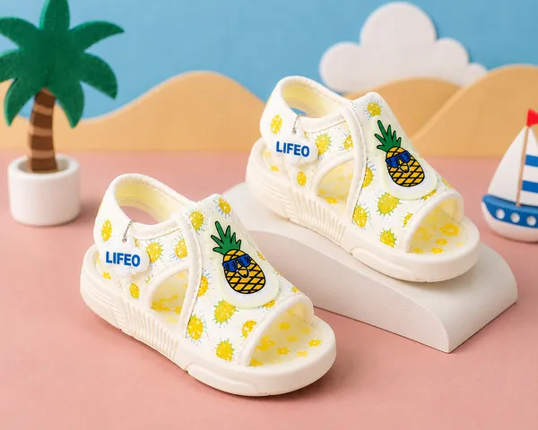Cream_Pineapple_Print_Open-Toe_Sandals_For_Kids
