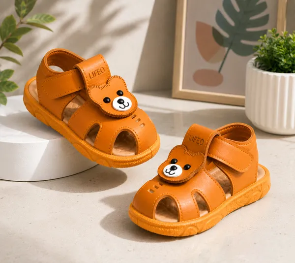Orange_Bear_Design_Velcro_Sandals_For_Kids