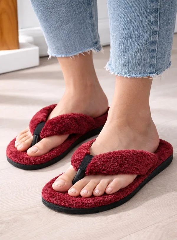 Maroon_Plush_Flip_Flops_For_Women