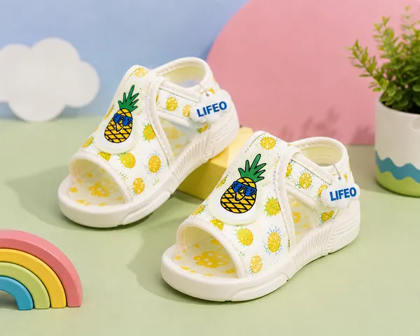 Cream_Pineapple_Print_Open-Toe_Sandals_For_Kids
