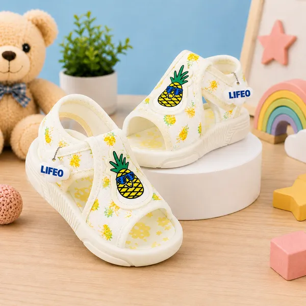 Cream_Pineapple_Print_Open-Toe_Sandals_For_Kids