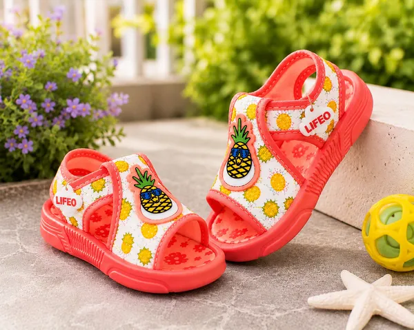 Pink_Pineapple_Print_Open_Toe_Sandals_For_Kids