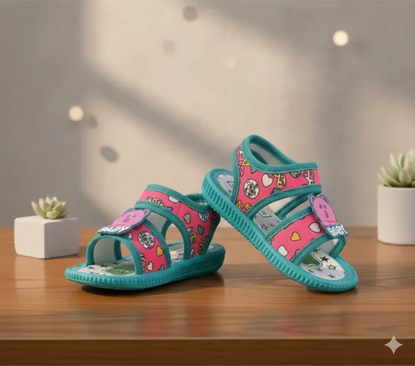 Pink_Printed_Velcro_Sandals_For_Girls