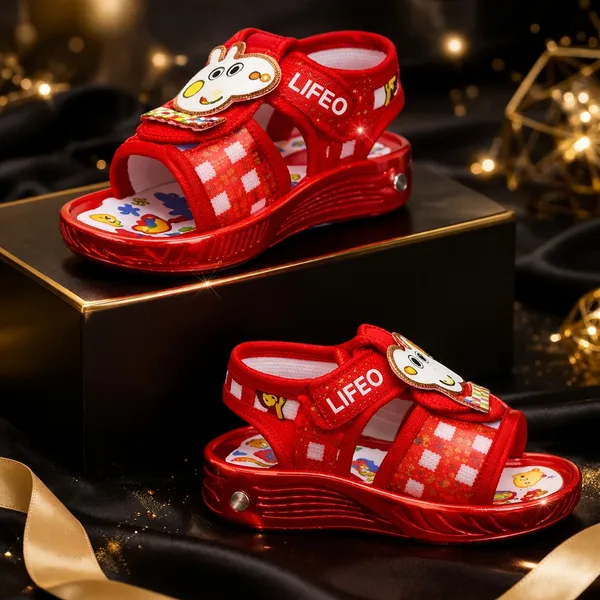 Red_Printed_Velcro_Sandals_For_Kids