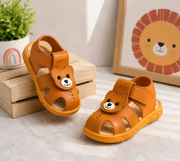 Orange_Bear_Design_Velcro_Sandals_For_Kids