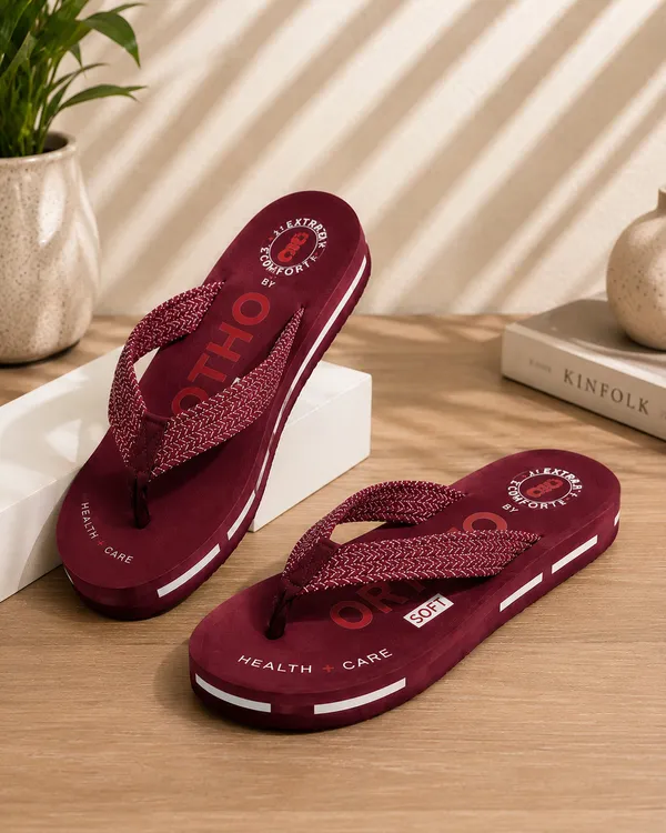Maroon_Textured_Casual_Flip_Flops_For_Women