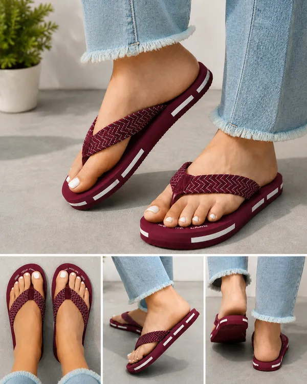 Maroon_Textured_Casual_Flip_Flops_For_Women