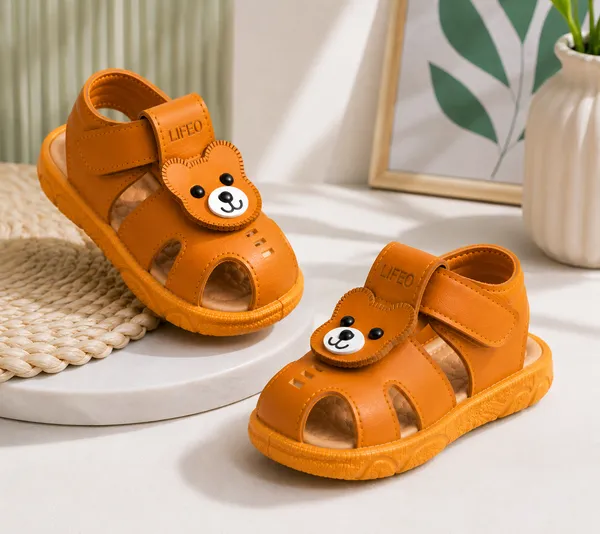 Orange_Bear_Design_Velcro_Sandals_For_Kids