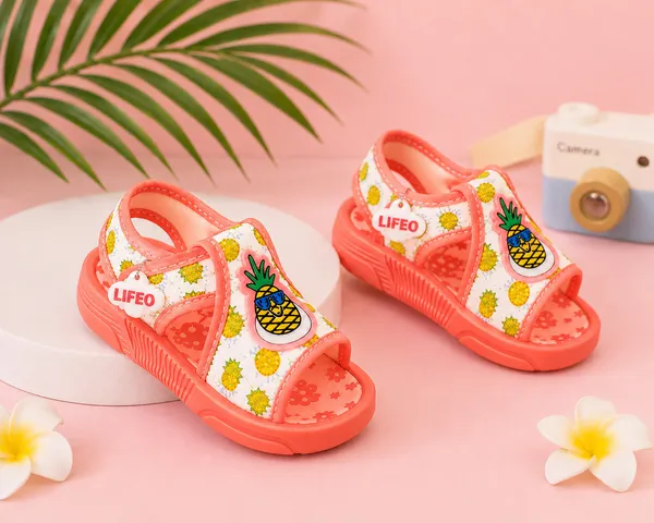 Pink_Pineapple_Print_Open_Toe_Sandals_For_Kids