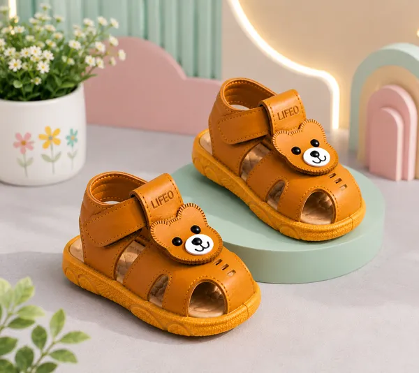 Orange_Bear_Design_Velcro_Sandals_For_Kids