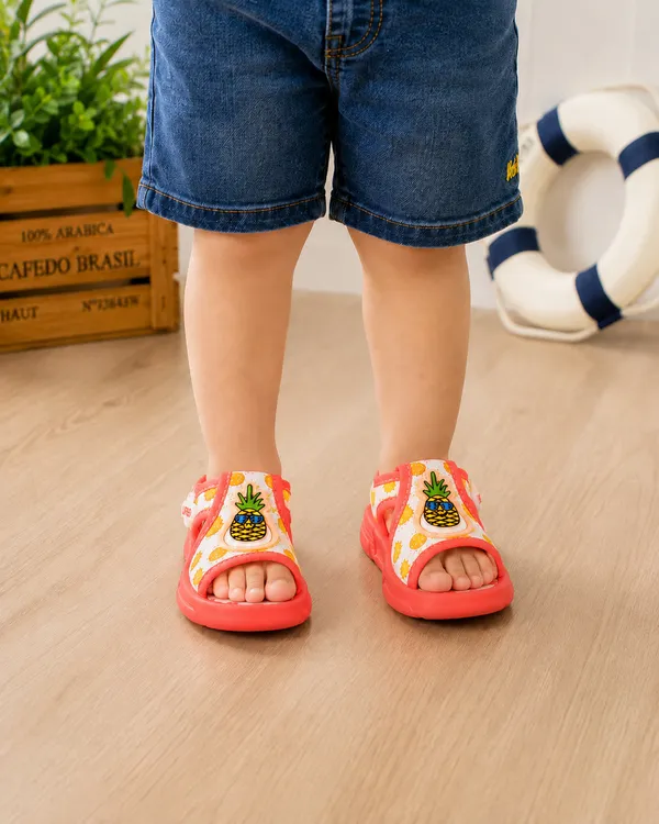 Pink_Pineapple_Print_Open_Toe_Sandals_For_Kids