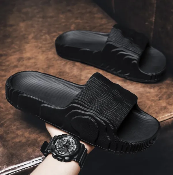 Black_Textured_Slip-On_Slides_For_Unisex