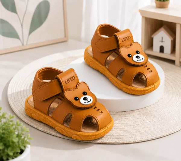 Orange_Bear_Design_Velcro_Sandals_For_Kids