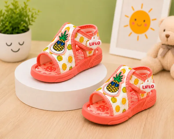 Coral_Pineapple_Print_Sandals_For_Girls