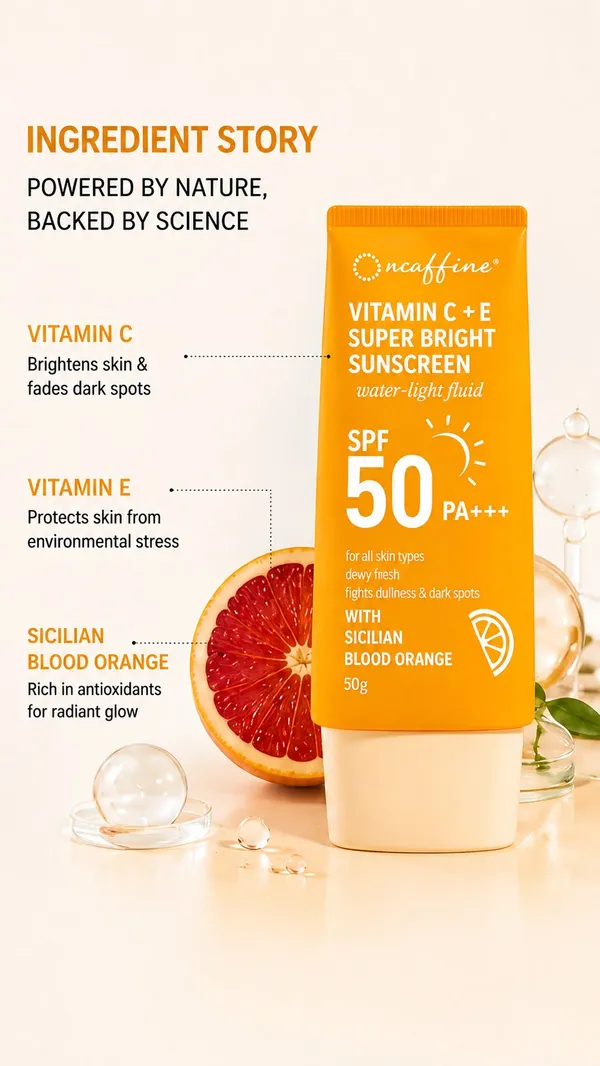 nCaffeine_Vitamin_C_+_E_Super_Bright_Sunscreen_SPF_50_PA++++_|_Water-Light_Sunscreen_50g