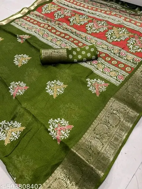 Olive_Green_Marshmellow_Printed_Saree_For_Women