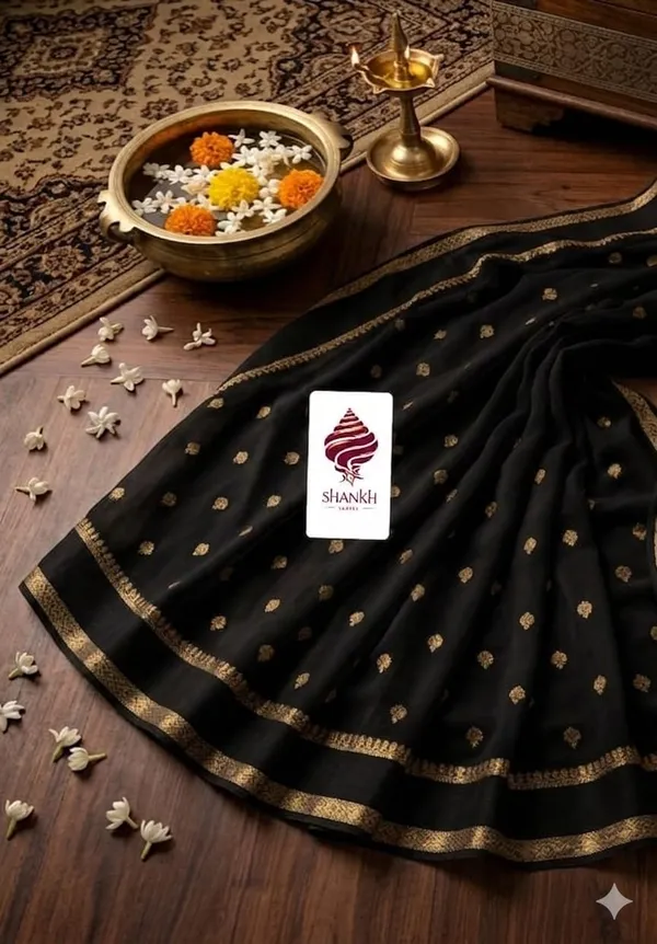 Black_Mysore_Crape_Gold_Border_Saree_For_Women