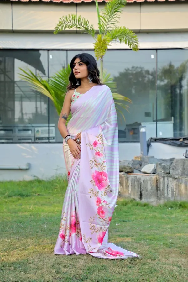 White_Modal_Silk_Floral_Print_Saree_For_Women