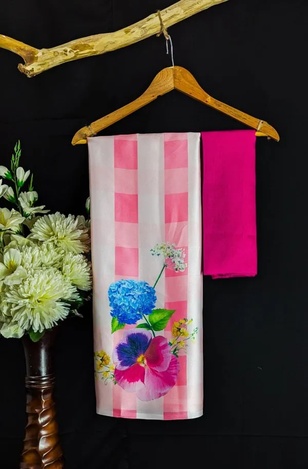 Pink_Modal_Silk_Checked_Floral_Print_Saree_For_Women