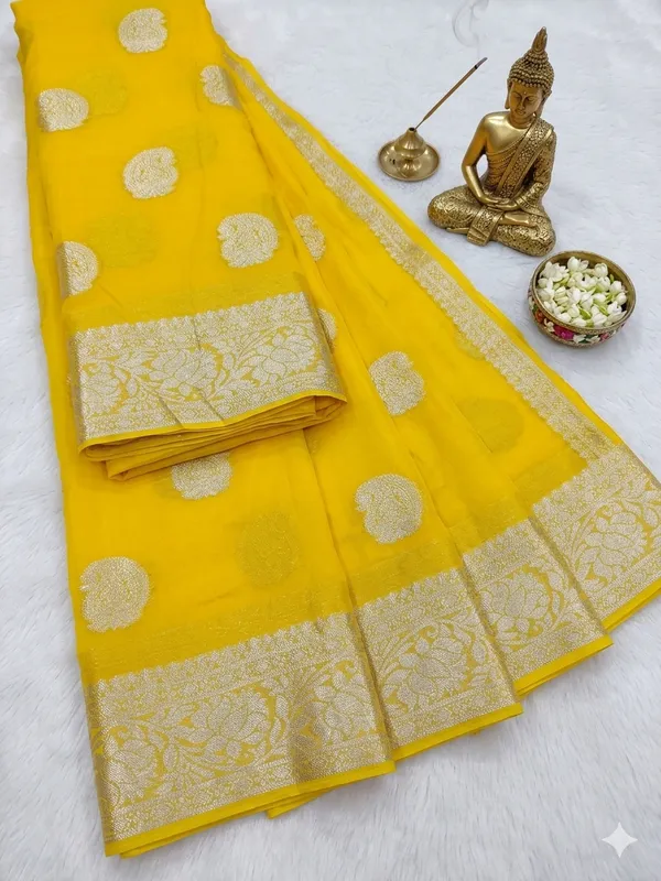 Yellow_Viscose_Georgette_Butta_Print_Saree_For_Women