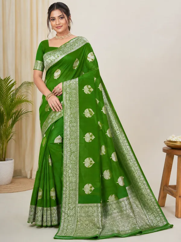 Green_Viscose_Georgette_Woven_Zari_Saree_For_Women