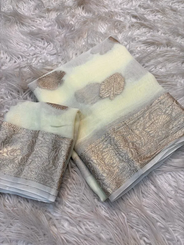 White_Viscose_Georgette_Leaf_Motif_Saree_For_Women