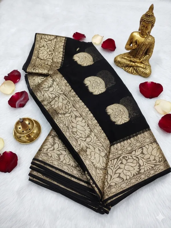 Black_Viscose_Georgette_Butta_Print_Partywear_Saree_For_Women