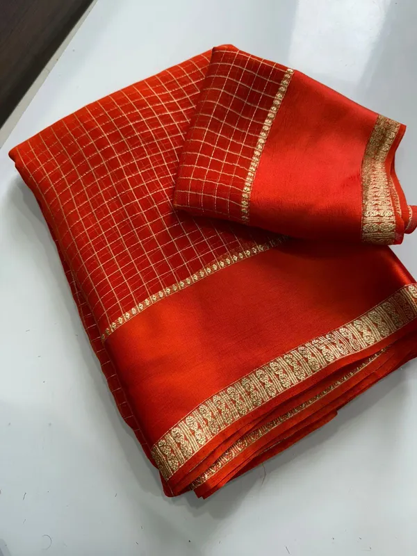 Red_Viscose_Georgette_Checked_Border_Saree_For_Women