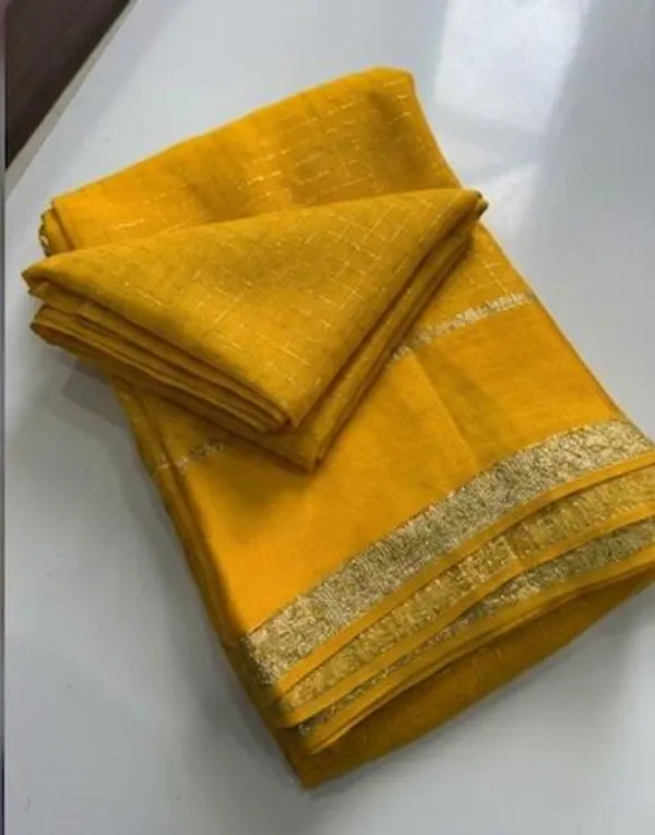 Yellow_Viscose_Georgette_Checked_Saree_For_Women