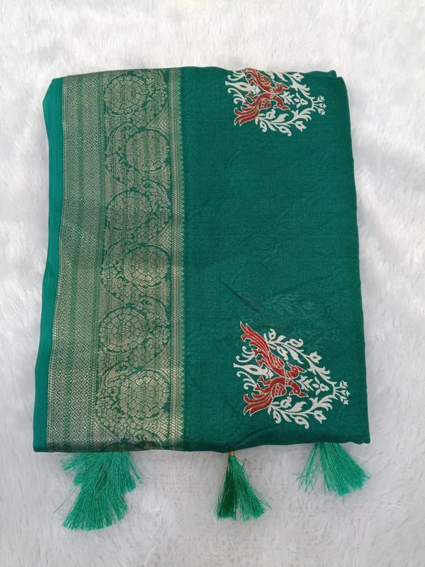 Green_Marshmellow_Woven_Tassel_Saree_For_Women