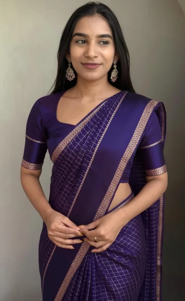 Blue_Viscose_Georgette_Checked_Saree_For_Women