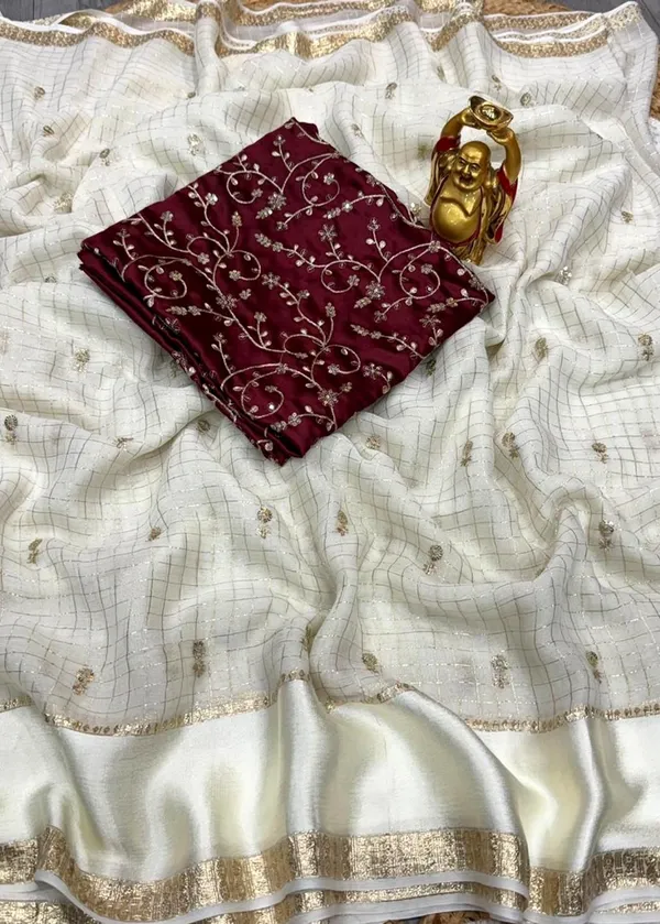 White_Viscose_Georgette_Embellished_Saree_For_Women