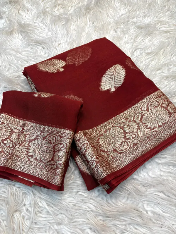 Brown_Viscose_Georgette_Floral_Border_Saree_For_Women