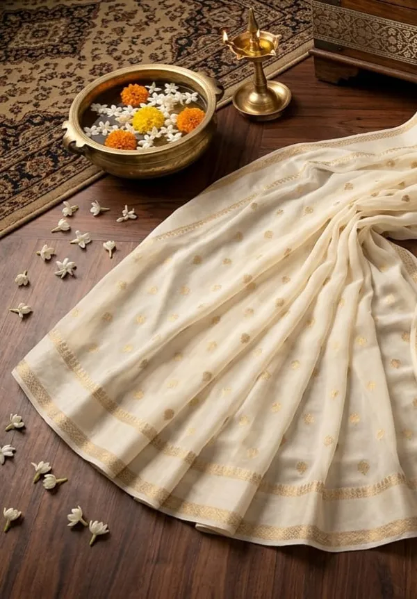 White_Mysore_Crape_Traditional_Saree_For_Women