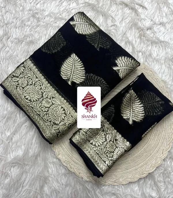 Black_Viscose_Georgette_Leaf_Pattern_Saree_For_Women