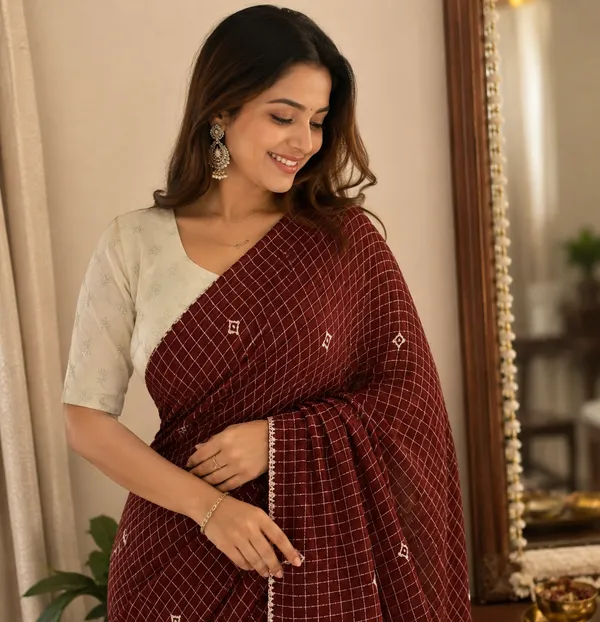 Red_Viscose_Georgette_Embellished_Saree_For_Women