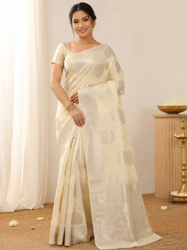 White_Viscose_Georgette_Butta_Print_Partywear_Saree_For_Women